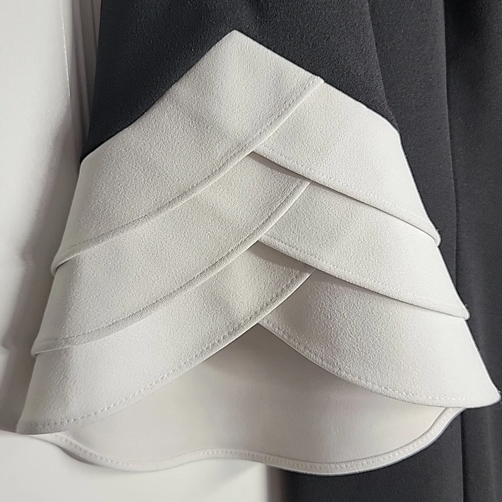 DKNY BLACK SHEATH DRESS W/TRIPLE RUFFLE SLEEVE SZ 6